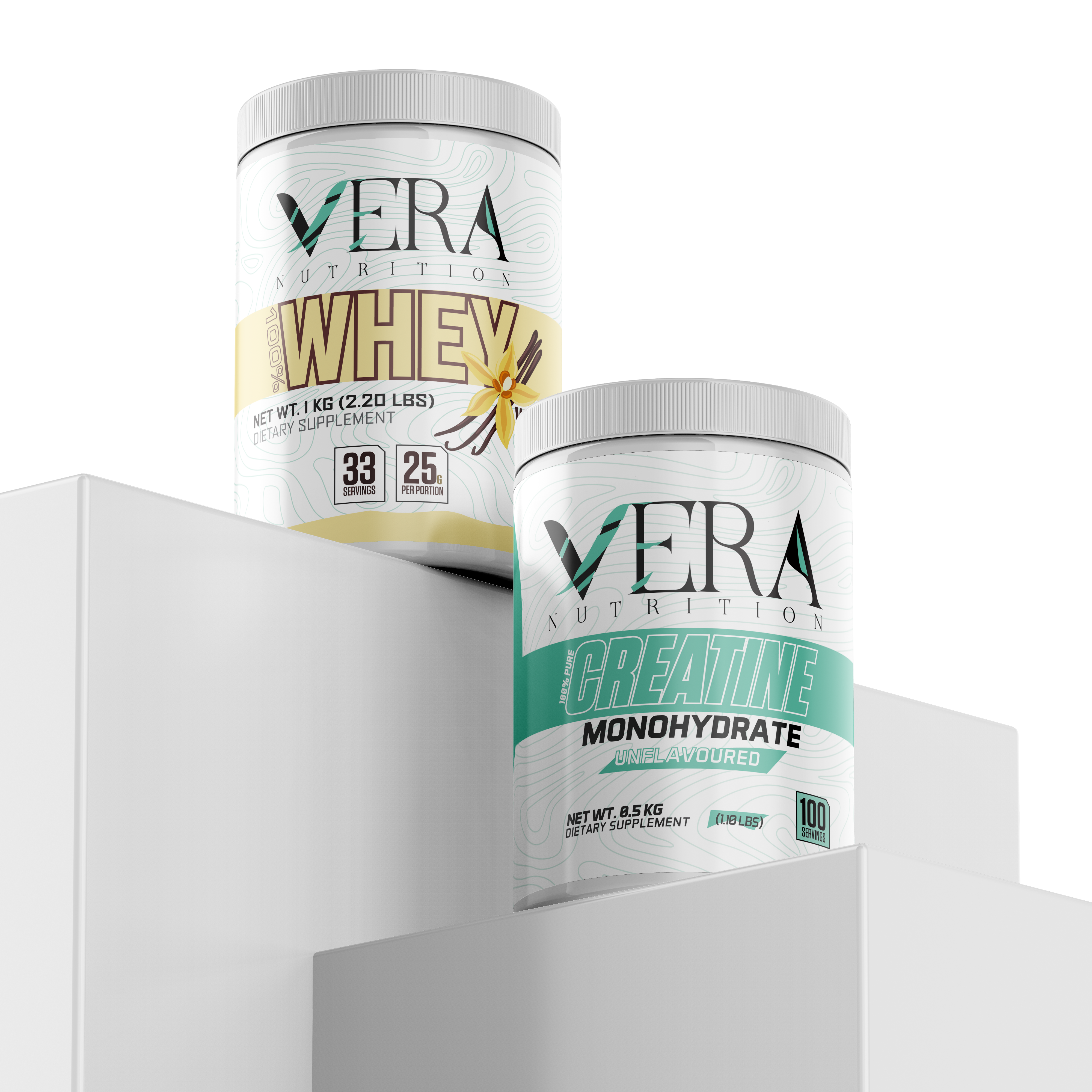 VERA Pure Creatine Monohydrate och 100% Whey Protein